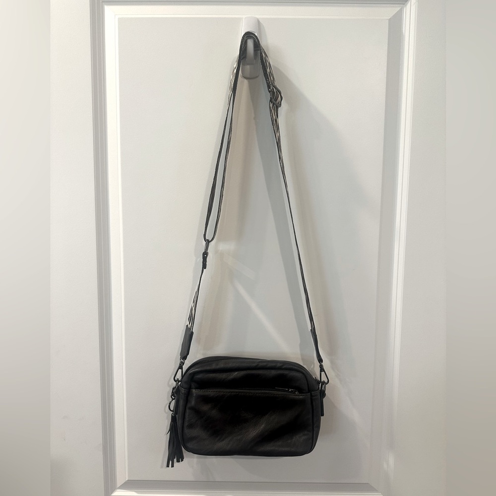 Black Faux Leather Crossbody Bag